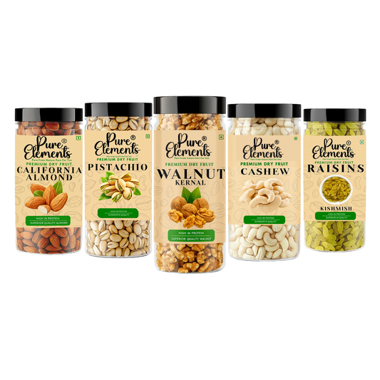 Pure Elements Nut & Dry Fruit Combo | Cashew, California Almonds, Walnut, Pistachios & Raisins