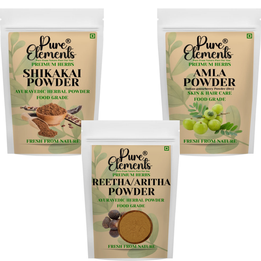 Pure Elements Herbal Hair Care Combo | Shikakai, Reetha & Amla Powders ( Pack Of 400 Gm )