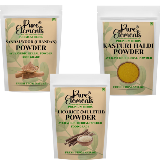Pure Elements Herbal Skin Care Combo | Sandalwood, Kasturi Haldi & Mulethi Powders ( 50 gm Each )