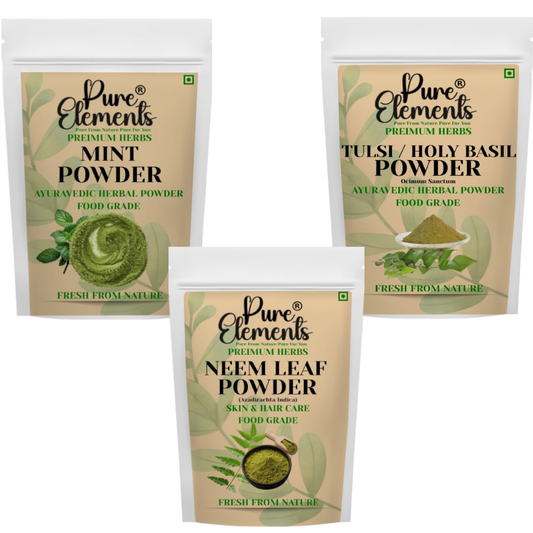 Pure Elements Herbal Wellness Combo | Mint, Neem & Tulsi Powders ( Pck Of 400 Gm )
