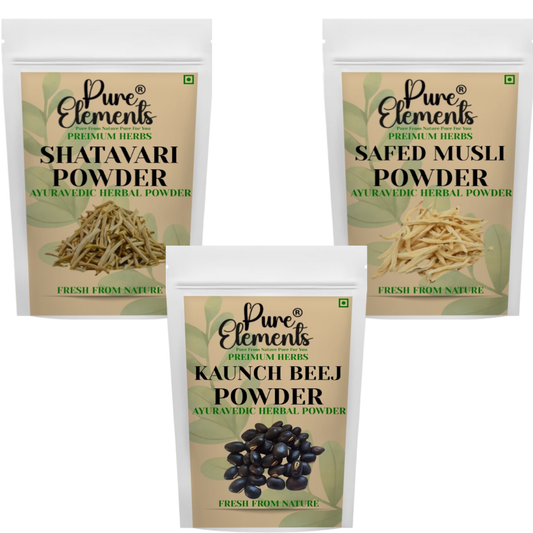 Pure Elements Ayurvedic Herbal Combo | Shatavari, Safed Musli & Kaunch Beej Powders ( 50 Gm Each )