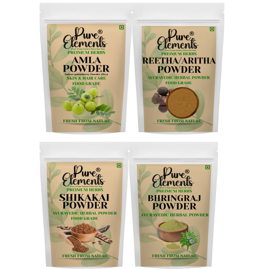 Pure Elements Herbal Hair Care Combo | Amla, Reetha, Bhringraj & Shikakai Powders ( Pack Of 900 gm )