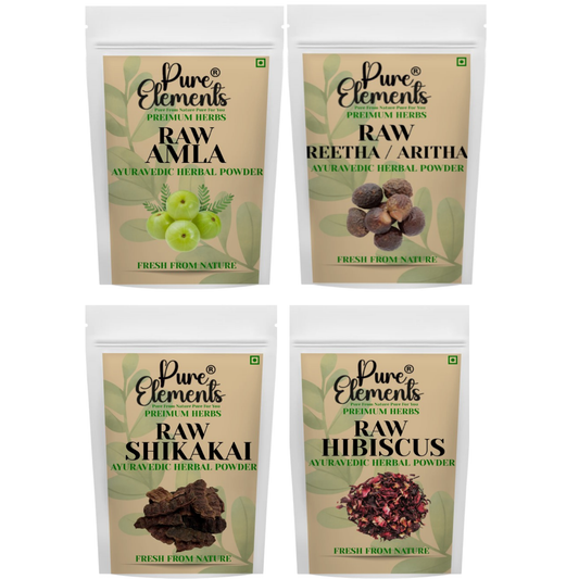 Pure Elements Herbal Hair Care Combo | Raw Amla, Reetha, Shikakai & Hibiscus Powders ( Pack OF 500 Gm )