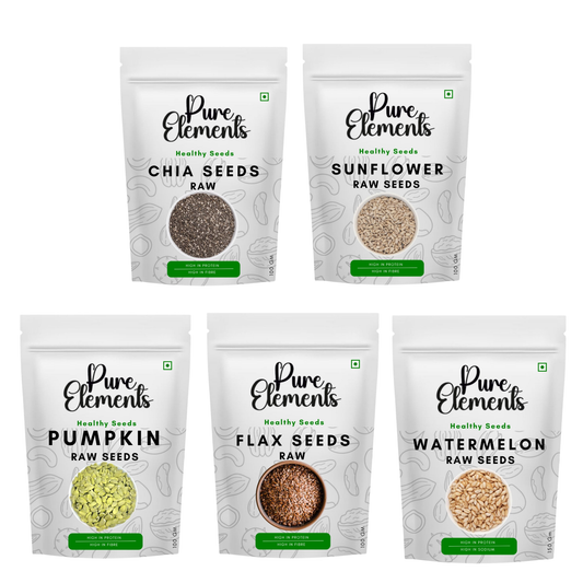 Pure Elements Healthy Raw Seeds Combo | Chia, Sunflower, Pumpkin, Flax & Watermelon Seeds