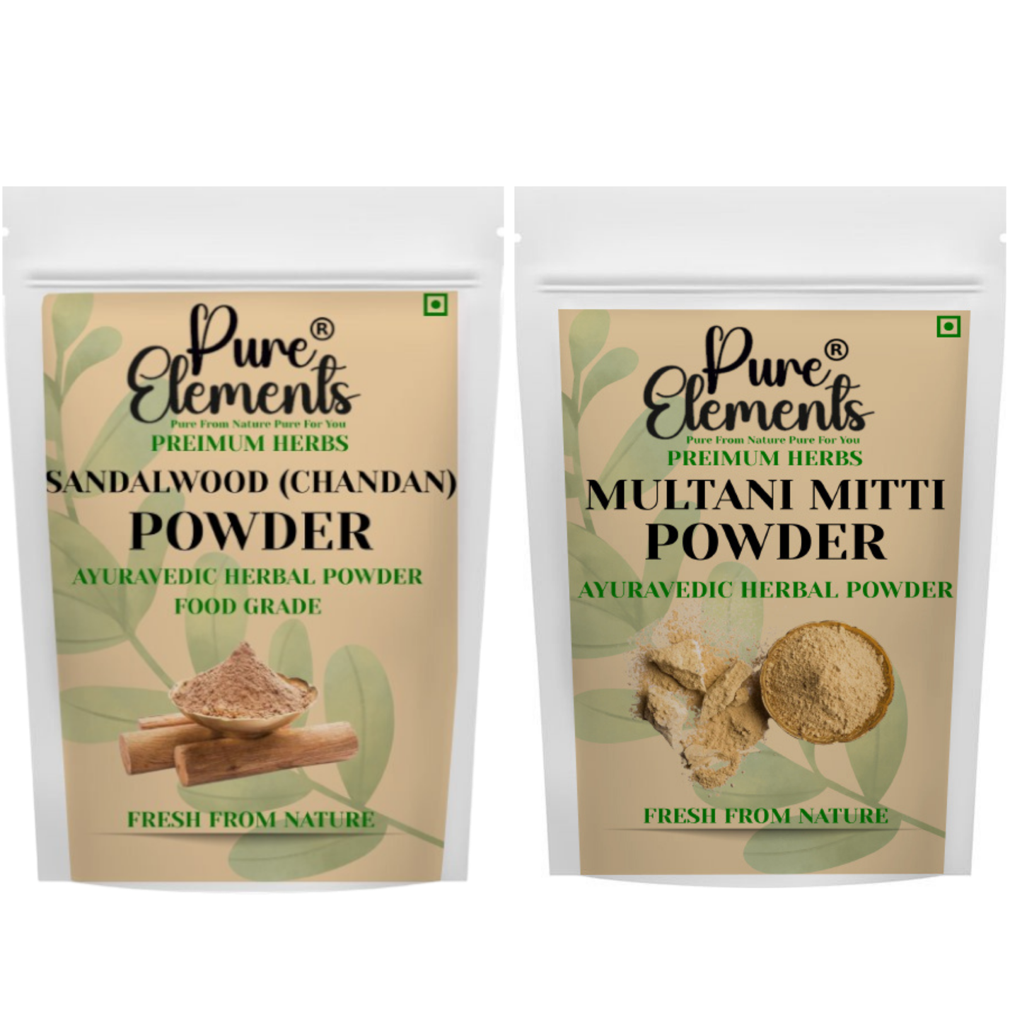 Pure Elements Herbal Skin Care Combo | Sandalwood & Kasturi Haldi Powders ( 100 gm Each )