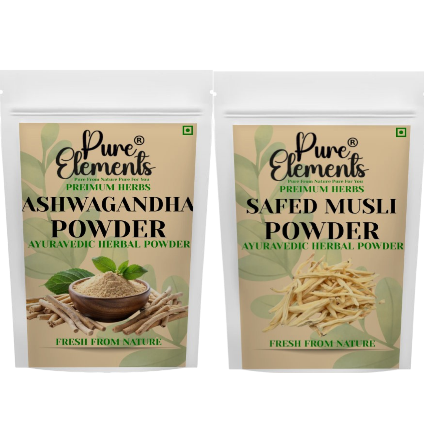 Pure Elements Ayurvedic Herbal Combo | Ashwagandha & Safed Musli Powders ( Pack OF 200 gm )