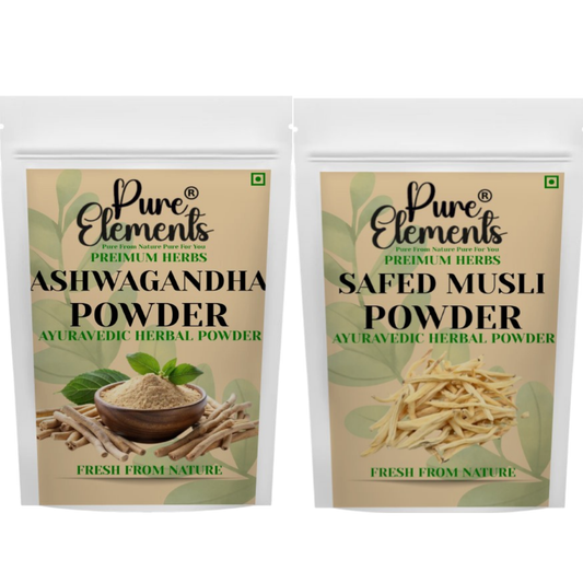 Pure Elements Ayurvedic Herbal Combo | Ashwagandha & Safed Musli Powders ( Pack Of 400 gm )