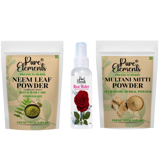 Pure Elements Herbal Skin Care Combo | Neem & Multani Mitti Powders with Rose Water (100 ml) ( Pack OF 800 Gm )