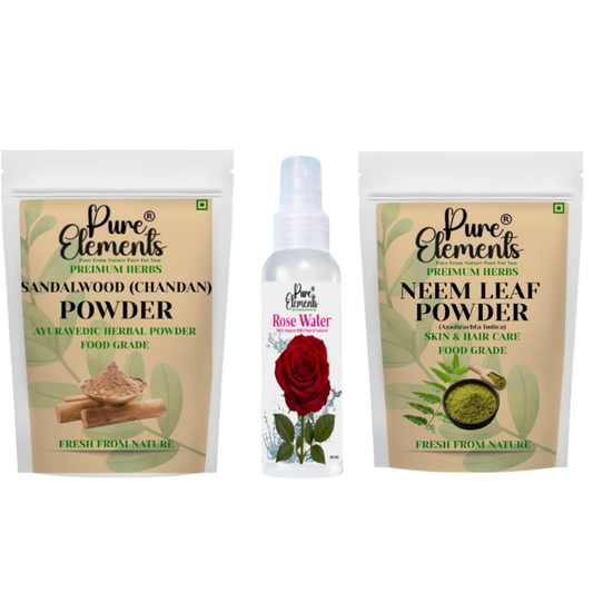 Pure Elements Herbal Skin Care Combo | Sandalwood & Neem Powders with Rose Water (100 ml) ( Pack OF 400 Gm )