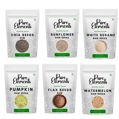 Pure Elements Healthy Raw Seeds Combo | Chia, Sunflower, Pumpkin, Watermelon, Flax & White Sesame Seeds