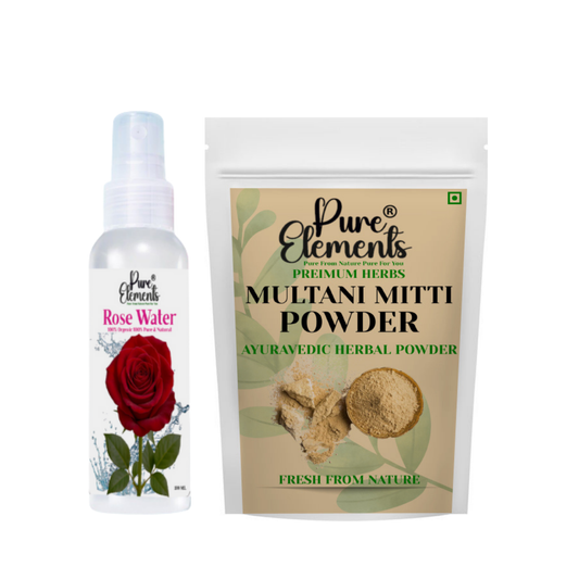 Pure Elements Herbal Skin Care Combo | Multani Mitti Powder with Rose Water (100 ml) ( Pack OF 250 gm )