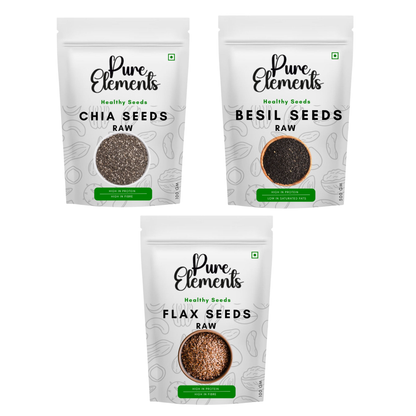 Pure Elements Healthy Raw Seeds Combo | Chia, Basil & Flax Seeds