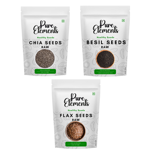 Pure Elements Healthy Raw Seeds Combo | Chia, Basil & Flax Seeds