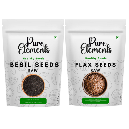 Pure Elements Healthy Raw Seeds Combo | Basil & Flax Seeds